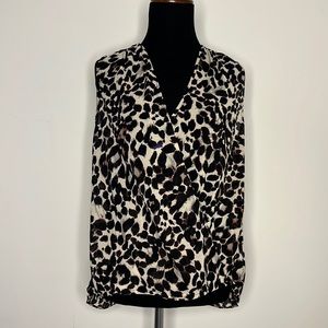 RENEE C. Leopard Faux Wrap Sleeveless Leopard Print Blouse S